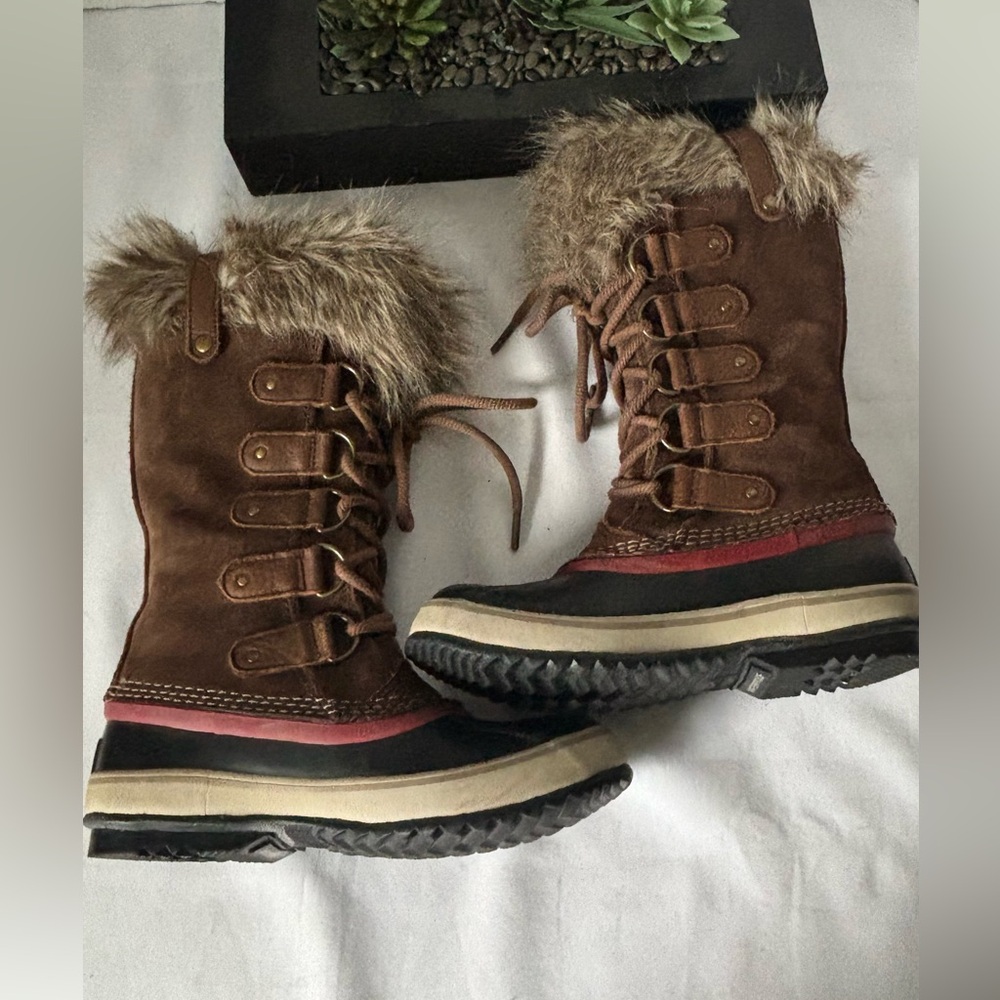 SOREL WOMENS JOAN OF ARTIC WATERPROOF FULL GRAIN LEATHER & SUEDE FAUX FUR SZ 6 - Picture 9 of 13